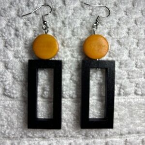 Retro style black and yellow wooden earrings